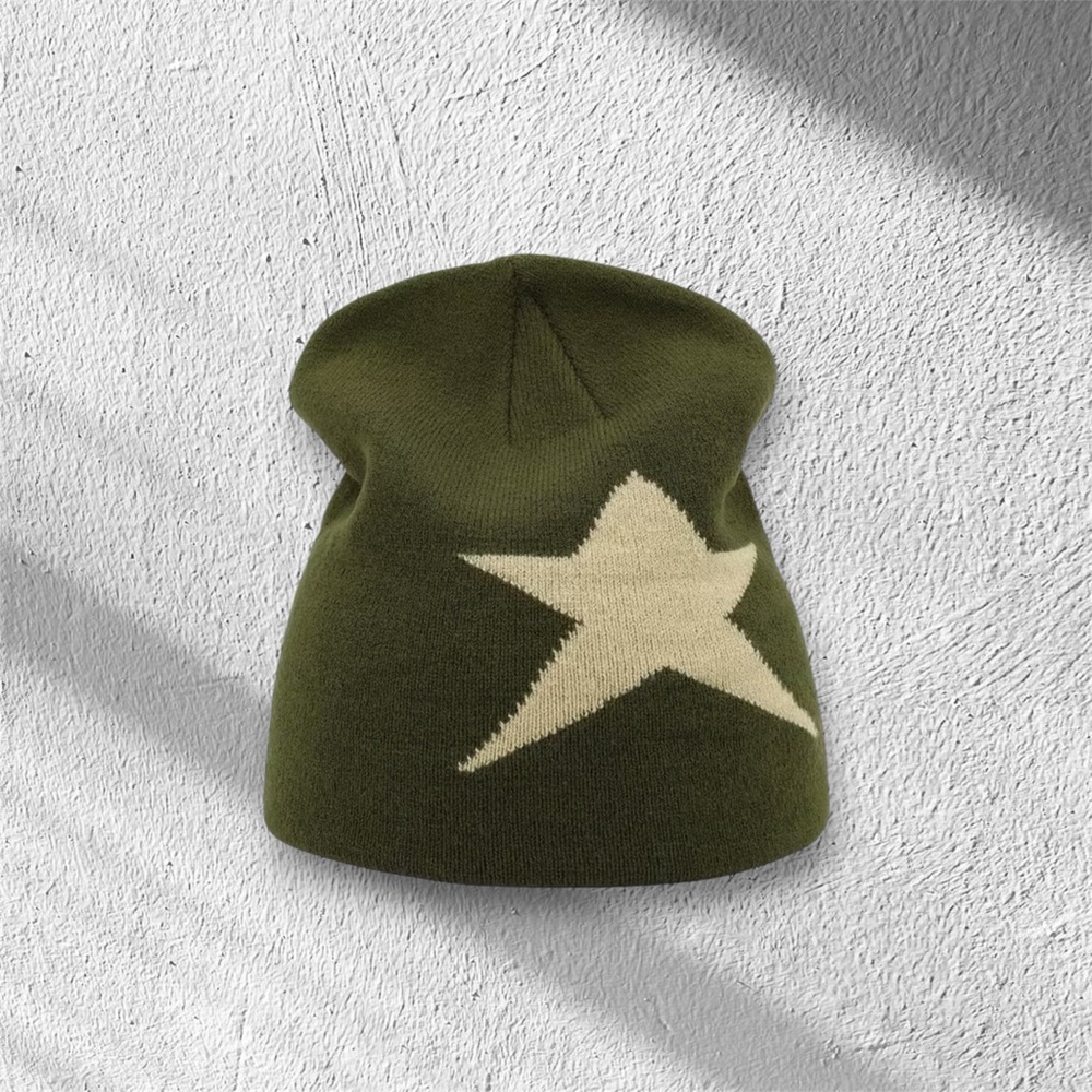 Olive Green Star Beanie - Y2K / Streetwear Style ⭐️ - Picture 2 of 2